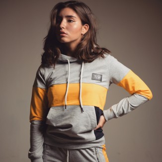 Sweat À Capuche Y&W Coton Gris Chiné / Jaune