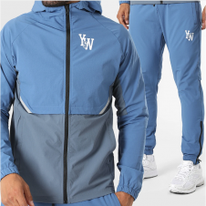Ensemble Veste Capuche Zippée Et Pantalon Jogging Bleu-Gris Y&W