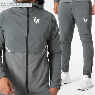 Ensemble Veste Capuche Zippée Et Pantalon Jogging Run Gris Foncé Y&W